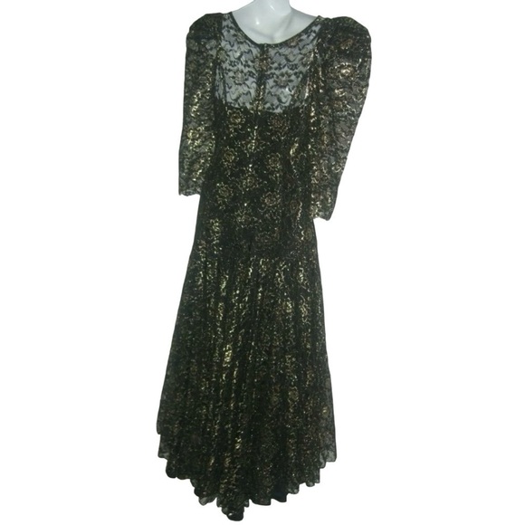 Vintage 80s Nem's Dress Gothic Black & Gold Metallic Lace Wedding Goth ALT egirl - Picture 6 of 12